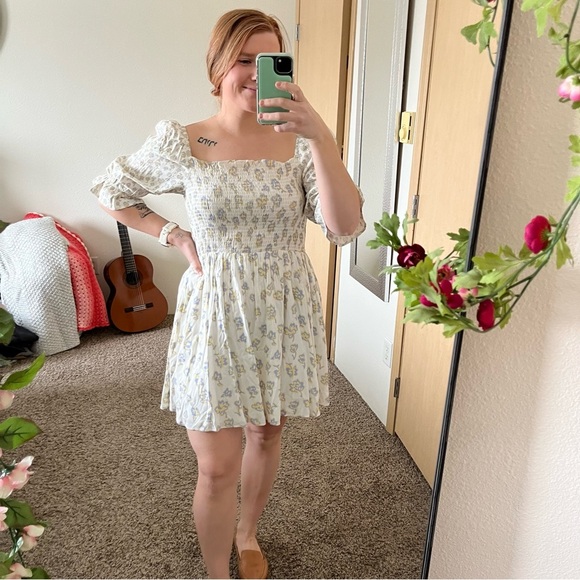 NWT French Connection Doris Smock Mini Dress - Women's Size 8 - Blue / Yellow - Picture 4 of 13